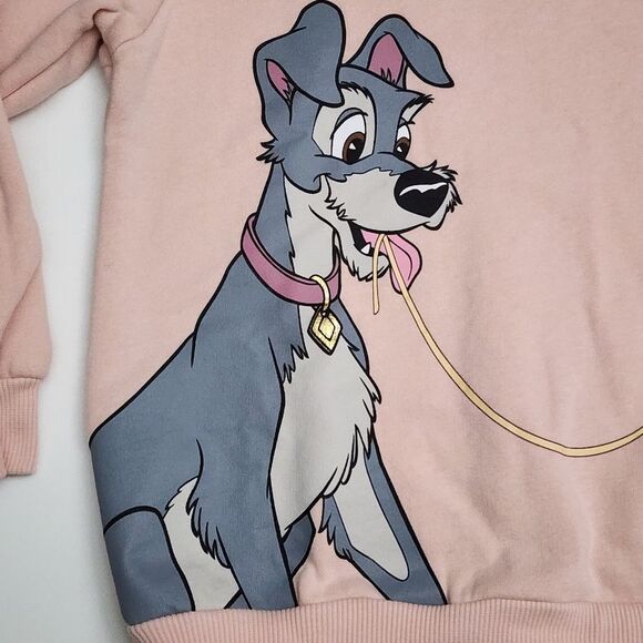 H&M Girls Disney Lady and the Tramp Spaghetti Scene Light Pink Hoodie Size 6x - Picture 4 of 10